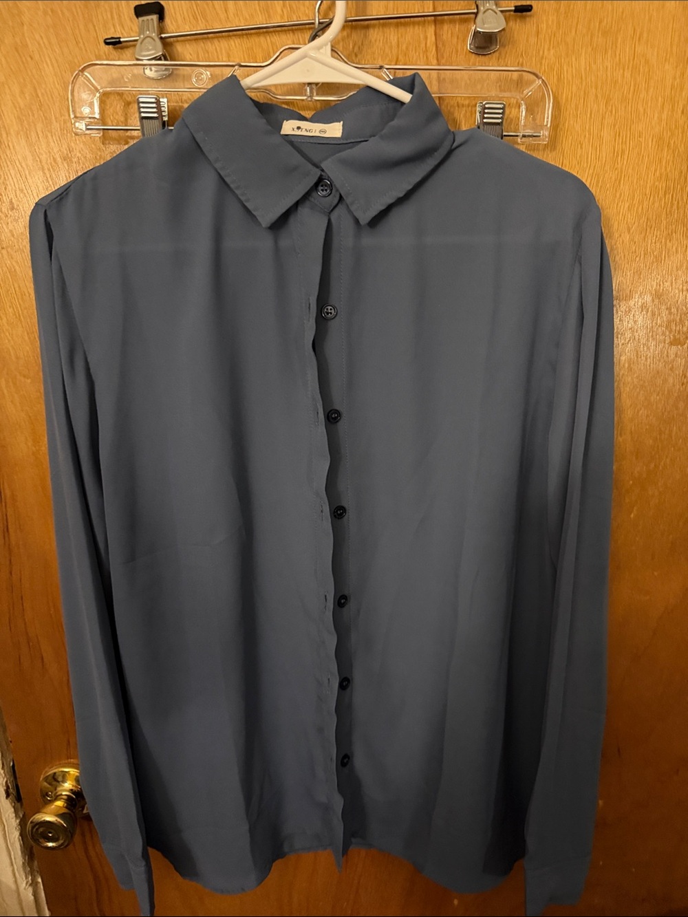 Women's Slate Blue Button-Down Shirt with Classic Collar